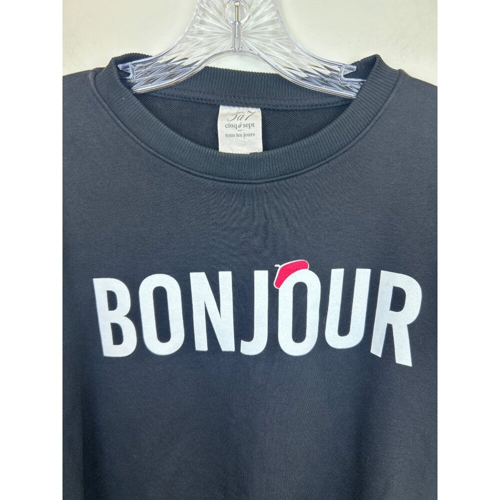 Cinq à Sept Bonjour Black Beret Brandy Pullover Sweatshirt Women's L Oversized - Picture 2 of 9